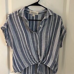 Cloth & Stone Blue and White Striped Button Down Shirt